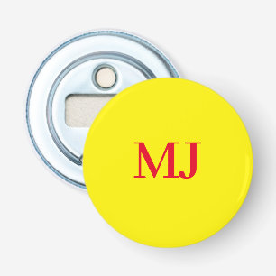 Trendy plain simple yellow red monogram initials bottle opener