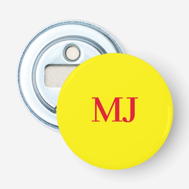 Trendy plain simple yellow red monogram initials bottle opener (Front)
