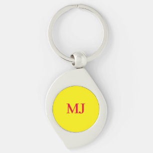 Trendy plain simple yellow red monogram initials key ring