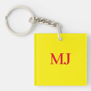 Trendy plain simple yellow red monogram initials key ring