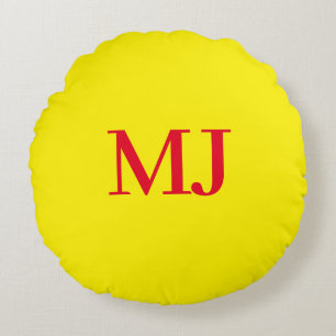 Trendy plain simple yellow red monogram initials round cushion