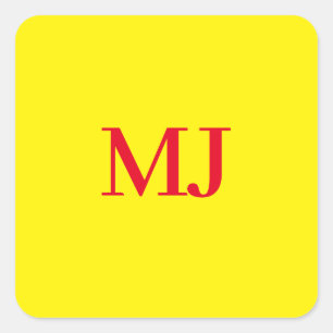 Trendy plain simple yellow red monogram initials square sticker