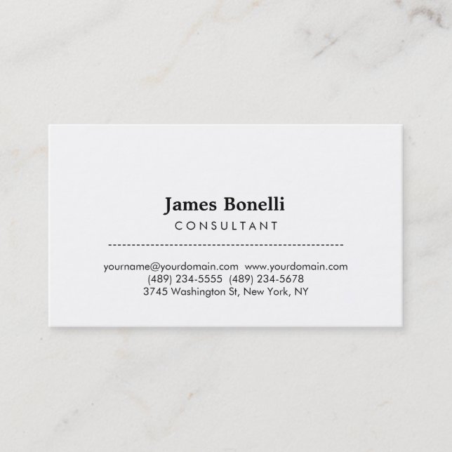 Trendy Plain White Consultant Business Card (Front)