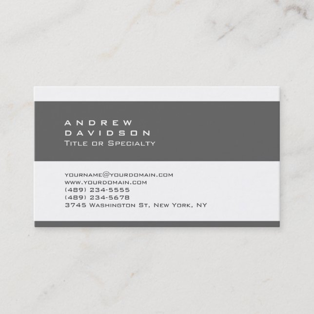 Trendy Plain White Grey Striped Business Card (Front)