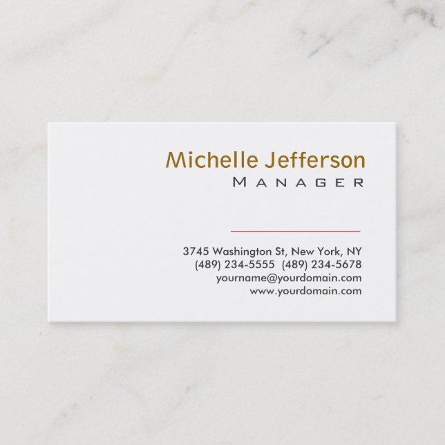 Trendy Plain White Manager Business Card (Front)