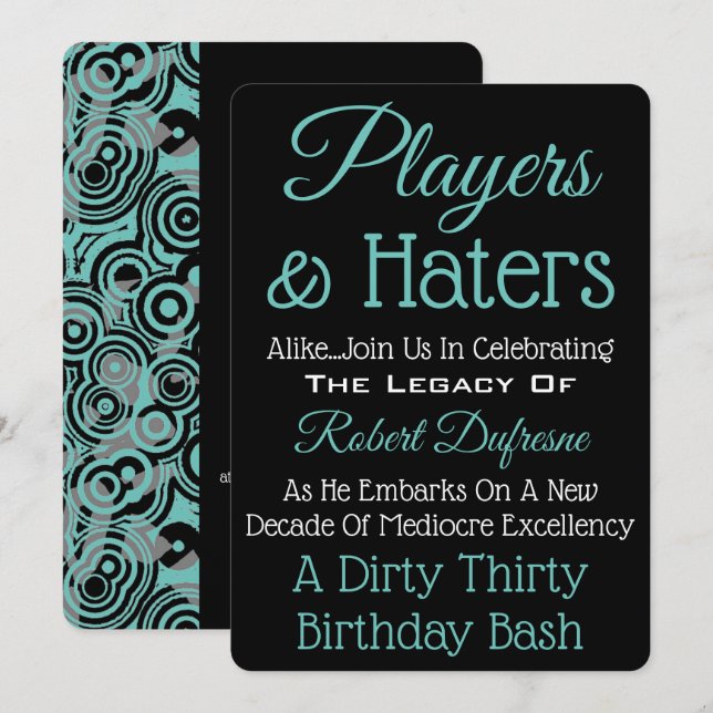 Trendy "Players & Haters" Party Invitation (Front/Back)