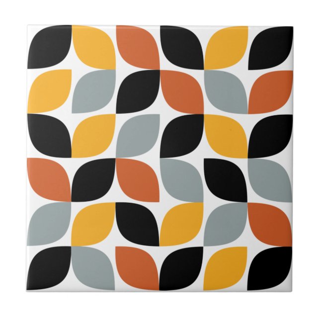 Trendy, playful, vibrant leaf pattern abstraction ceramic tile (Front)