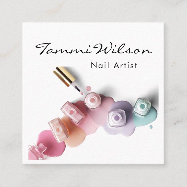 Trendy Polish Nail Artist Salon Service Square Business Card (Front)