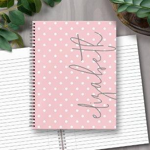 Trendy Polka Dot blush pink script gray name Notebook