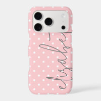 Trendy Polka Dot blush pink script grey name