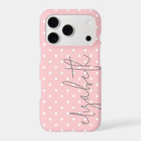 Trendy Polka Dot blush pink script grey name