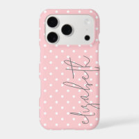 Trendy Polka Dot blush pink script grey name