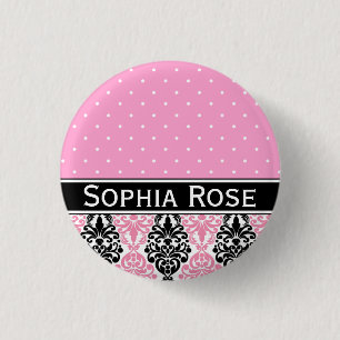 Trendy Polka Dot Damask Pattern with Name 3 Cm Round Badge