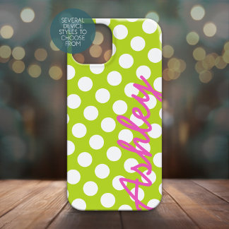 Trendy Polka Dot Pattern with name - green pink Case-Mate iPhone 14 Pro Max Case