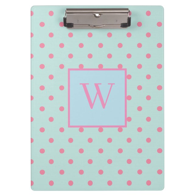 Trendy Polka Dots Monogram Clipboard (Front)