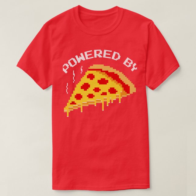 Trendy Powered By Pizza Piel Gaming Humour 3354568 T-Shirt (Design Front)
