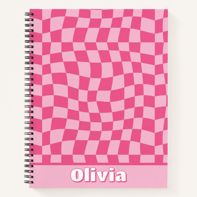Trendy Preppy Pink Chequered Notebook (Front)