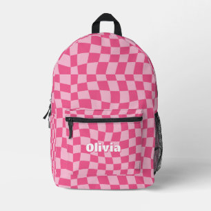 Trendy Preppy Pink Chequered Printed Backpack