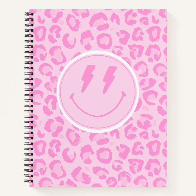 Trendy Preppy Pink Leopard Print Notebook (Front)
