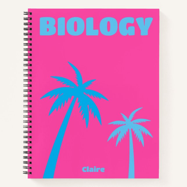 Trendy Preppy Pink Palm Tree Notebook (Front)