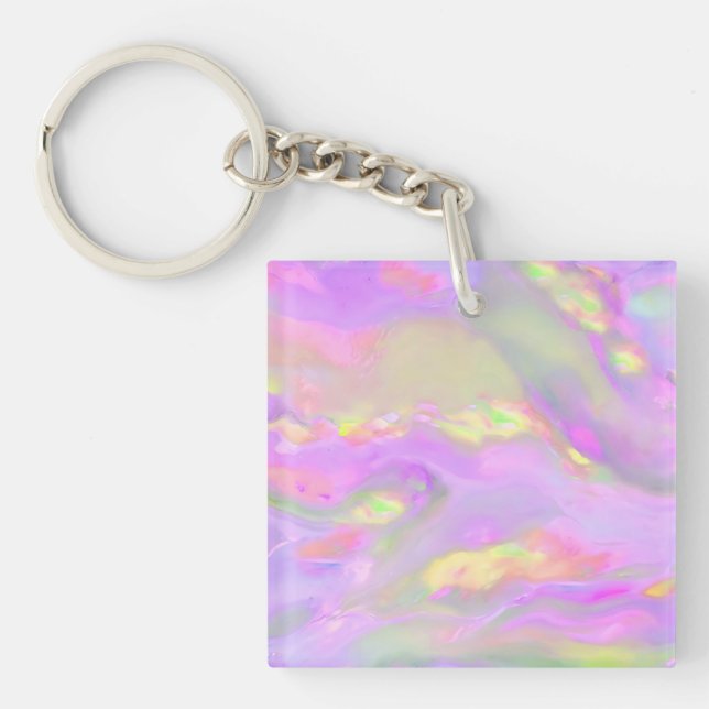 Trendy pretty colourful abstract waves key ring (Front)
