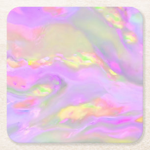 Trendy pretty colourful abstract waves square paper coaster