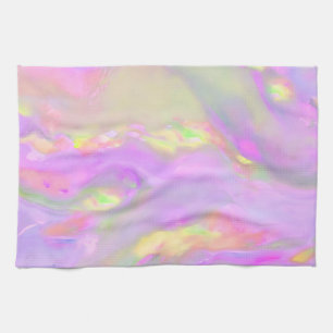 Trendy pretty colourful abstract waves tea towel