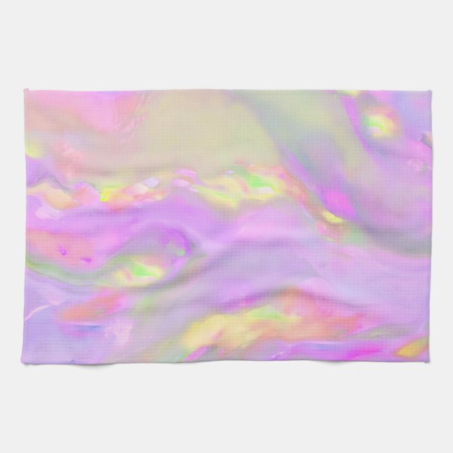 Trendy pretty colourful abstract waves tea towel (Horizontal)