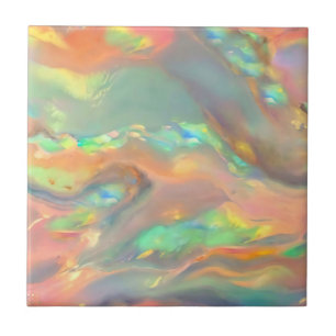 Trendy pretty colourful faux holographic opal ceramic tile