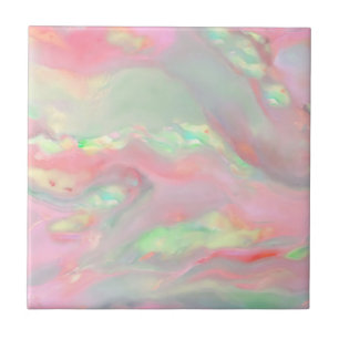 Trendy pretty colourful faux holographic opal ceramic tile
