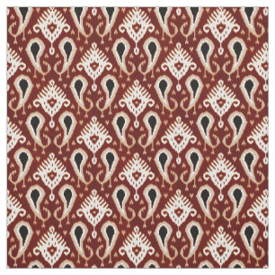 Trendy Pretty Taupe Red Brown Ikat Tribal Pattern Fabric