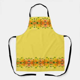 Trendy Pretty Yellow with Orange Floral Modern Apron