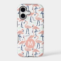 Trendy Princess Flamingo Pattern Monogram