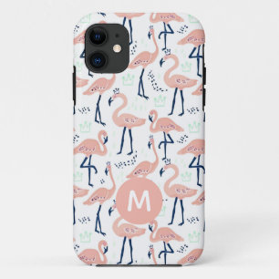 Trendy Princess Flamingo Pattern Monogram iPhone 11 Case