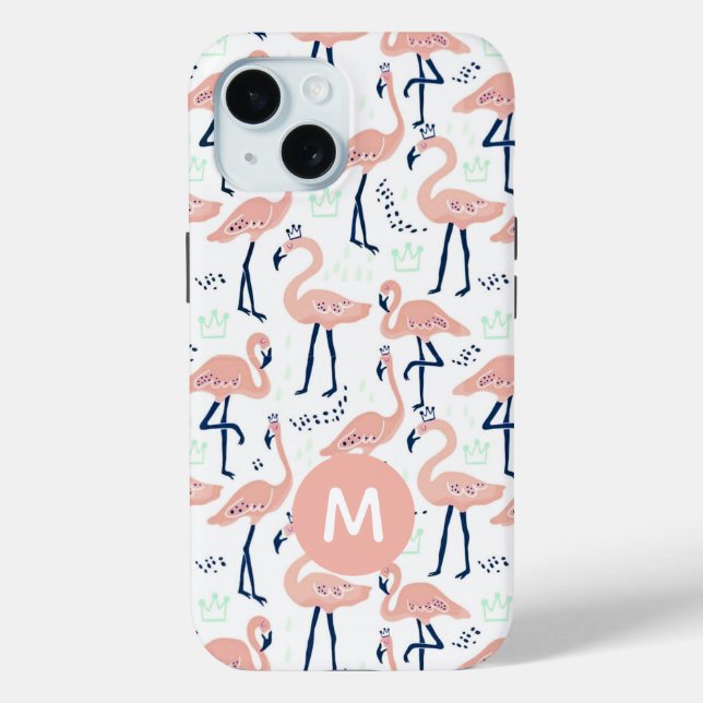 Trendy Princess Flamingo Pattern Monogram Case-Mate iPhone Case (Back)