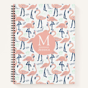 Trendy Princess Flamingo Pattern Monogram Notebook