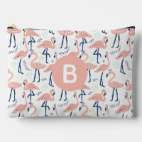 Trendy Princess Flamingo Pattern Monogram Pink