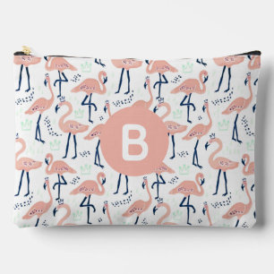 Trendy Princess Flamingo Pattern Monogram Pink Accessory Pouch