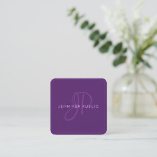 Trendy Professional Elegant Purple Monogram Square Business Card