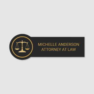 Trendy Professional Lawyer Attorney Black Gold Name Tag