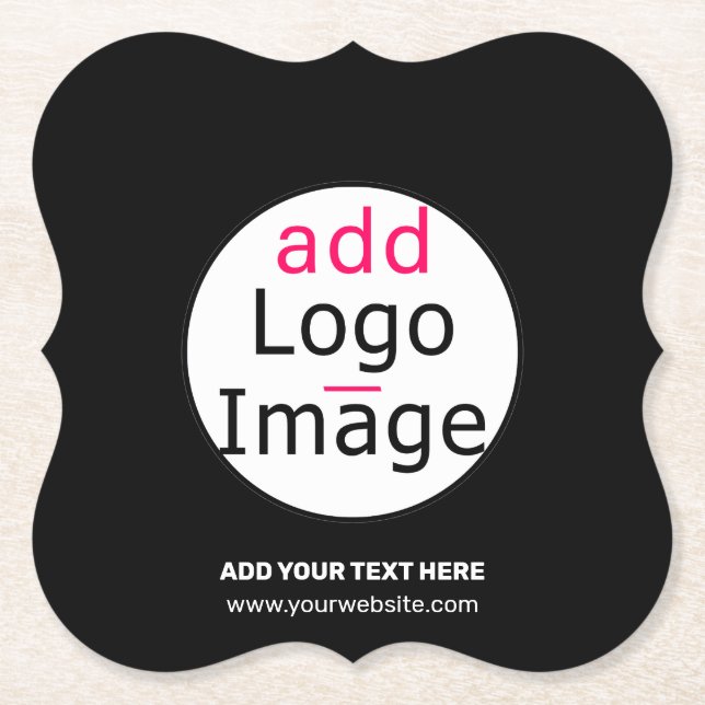 Trendy professional modern customisable logo black paper coaster (Front)