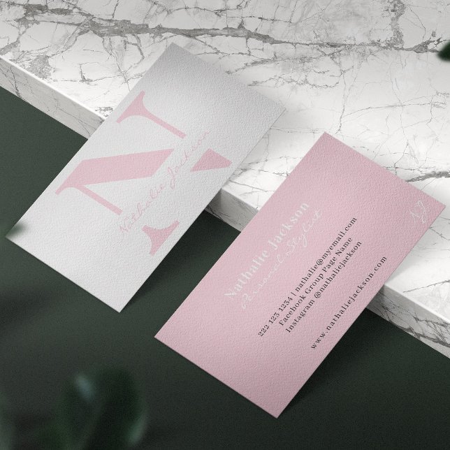Trendy professional pale pink monogrammed business card (Creator Uploaded)