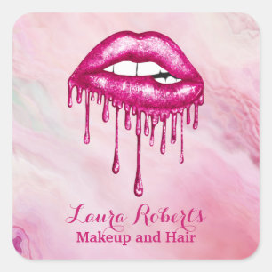 Trendy Professional Pink Dripping Lips Square Sticker