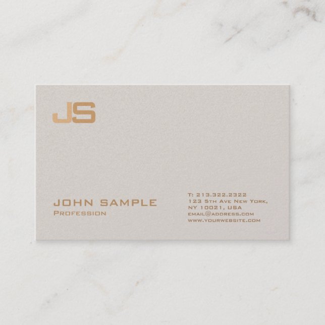 Trendy Professional Premium Pearl Finish Monogram Business Card (Front)