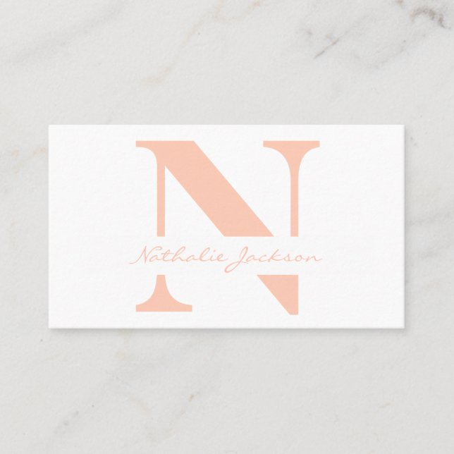 Trendy professional simple peach monogrammed business card (Front)