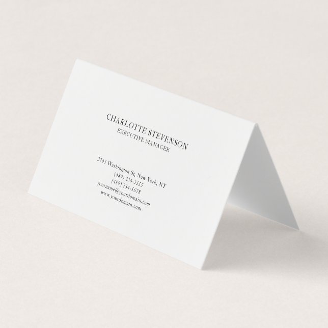 Trendy Professional White Plain Simple Minimalist Business Card (Front)