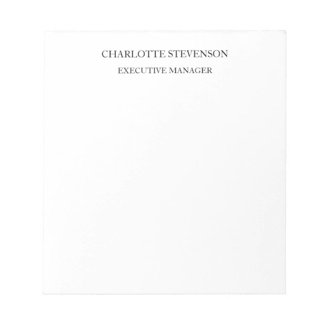 Trendy Professional White Plain Simple Minimalist Notepad (Front)