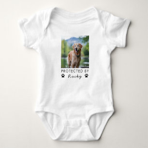 Trendy Protected By Dog Custom Photo and text Baby Bodysuit