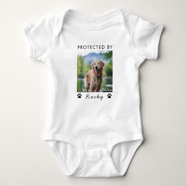 Trendy Protected By Dog Custom Photo and text      Baby Bodysuit (Front)