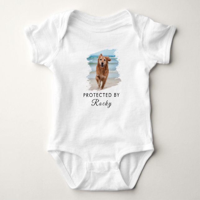 Trendy Protected By Dog Custom Photo and text      Baby Bodysuit (Front)